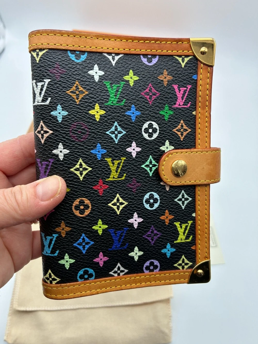 Louis Vuitton Black Multicolor Murakami Monogram agenda pm with Tan Trim